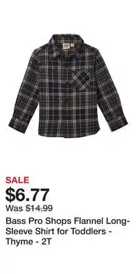 Cabela's Bass Pro Shops Flannel Long-Sleeve Shirt for Toddlers - Thyme - 2T offer