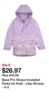 Cabela's Bass Pro Shops Insulated Parka for Kids - Lilac Breeze - 4-5 offer