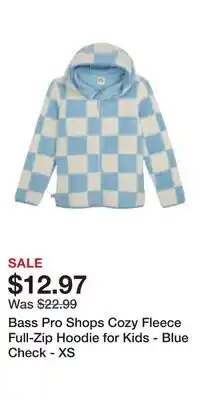 Cabela's Bass Pro Shops Cozy Fleece Full-Zip Hoodie for Kids - Blue Check - XS offer