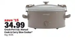 Meijer Crock-Pot 6 Qt. Manual Cook & Carry Slow Cooker offer