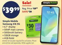 Family Dollar Simple Mobile Samsung A16 offer
