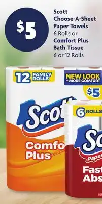 Family Dollar Scott Choose‑A‑Sheet Paper Towels 6 Rolls or Comfort Plus Bath Tissue 6 or 12 Rolls offer