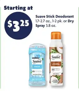 Family Dollar Suave Stick Deodorant 1.7-2.7 oz., 1-2 pk. or Dry Spray 3.8 oz offer