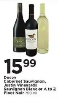 Cub Foods Decoy Cabernet Sauvignon, Justin Vineyards or A to Z Pinot Noir offer