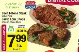 Star Market Beef T-Bone Steak Lamb Loin Chops offer
