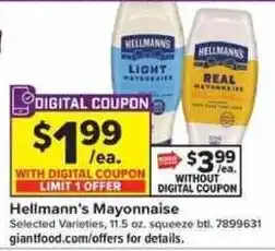Giant Food Hellmann's Mayonnaise offer