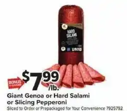 Giant Food Giant Genoa or Hard Salami or Slicing Pepperoni offer