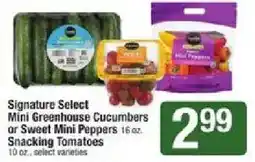 Star Market Signature Select Mini Greenhouse Cucumbers or Sweet Mini Peppers Snacking Tomatoes offer