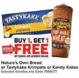 Giant Food Nature's Own Bread or Tastykake Krimpets or Kandy Kakes offer