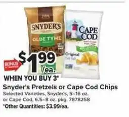 Giant Food Snyder's Pretzels or Cape Cod Chips offer