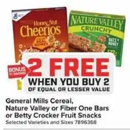 Giant Food General Mills Cereal, Nature Valley or Fiber One Bars or Betty Crocker Fruit Snacks offer