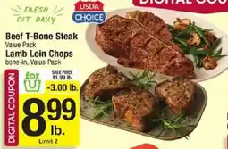 Shaw's Beef T-Bone Steak Lamb Loin Chops offer
