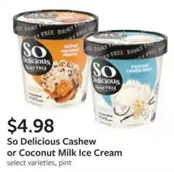 Fareway So Delicious Cashew or Coconut Milk Ice Cream offer
