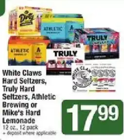 Shaw's White Claws Hard Seltzers, Truly Hard Seltzers, Athletic Brewing or Mike's Hard Lemonade offer