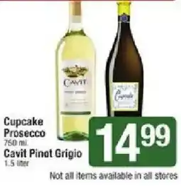 Shaw's Cupcake Prosecco, Cavitt Pinot Grigio offer