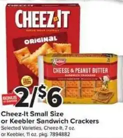 Giant Food Cheez-It Small Size or Keebler Sandwich Crackers offer