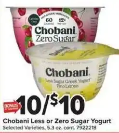Giant Food Chobani Less or Zero Sugar Yogurt offer