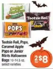 Shaw's Tootsie Roll, Pops, Caramel Apple Pops or Junior Mints Halloween Bags offer
