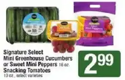 Shaw's Signature Select Mini Greenhouse Cucumbers or Sweet Mini Peppers Snacking Tomatoes offer
