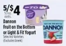 Pioneer Supermarkets Dannon fruit on the bottom or light & fit yogurt offer