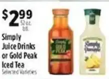 Pioneer Supermarkets Simply Juice Drinks or Gold Peak Iced Tea offer