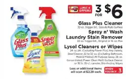 ShopRite Glass Plus Cleaner Spray n' Wash Laundry Stain Remover Lysol Cleaners or Wipes offer