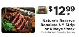 ShopRite Nature's Reserve Boneless NY Strip or Ribeye Steak offer