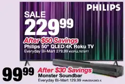 Bi-Mart Philips 50" Qled 4k Roku Tv offer