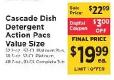 ShopRite Cascade Dish Detergent Action Pacs offer