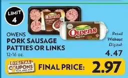 Reasors Owens pork sausage patties or links offer