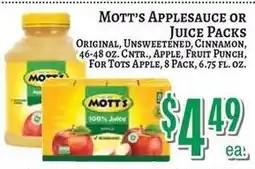 Trade Fair Supermarket Mott's applesauce or juice packs offer