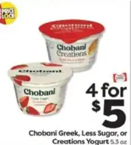 Weis Markets Chobani Greek, Less Sugar, or Creations Yogurt offer