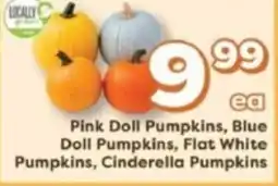 Weis Markets Locally Grown Pink Doll Pumpkins, Blue Doll Pumpkins, Flat White Pumpkins, Cinderella Pumpkins offer
