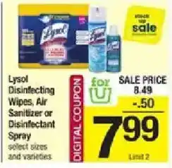 Shaw's Lysol Disinfecting Wipes, Air Sanitizer or Disinfectant Spray offer