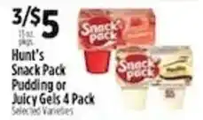 Pioneer Supermarkets Hunt's Snack Pack Pudding or Juicy Gels 4 Pack offer