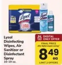 Safeway Lysol Disinfecting Wipes, Air Sanitizer or Disinfectant Spray offer