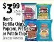Pioneer Supermarkets Herr's Tortilla Chips, Popcorn, Pretzels or Potato Chips offer