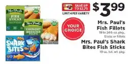 ShopRite Mrs. Paul's Fish Fillets or Mrs. Paul's Shark Bites Sticks offer