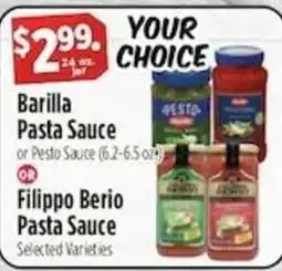 Pioneer Supermarkets Barilla Pasta Sauce or Pesto Sauce offer
