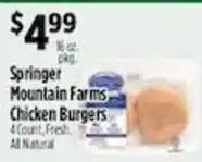 Pioneer Supermarkets Springer mountain farms chicken burgers offer