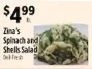 Pioneer Supermarkets Zina's Spinach and Shells Salad offer