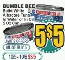 Food Universe Bumble Bee Solid White Albacore Tuna offer