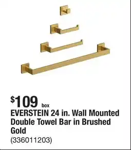 The Home Depot EVERSTEIN 24 in. Wall Mounted Double Towel Bar in Brushed Gold offer