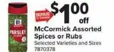 Giant Food McCormick Assorted Spices or Rubs offer