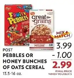 Reasors Post pebbles or honey bunches of oats cereal offer