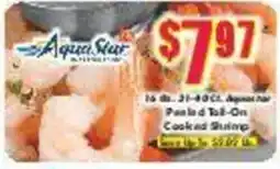 Super One Foods Aquastar peeled tail-on cooked shrimp offer