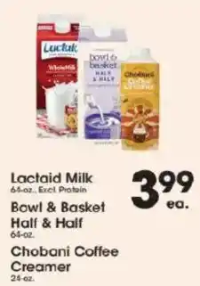 Price Rite Lactaid Milk, Bowl & Basket Half & Half, Chobani Coffee Creamer offer