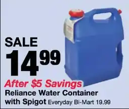 Bi-Mart Reliance Water Container with Spigot offer