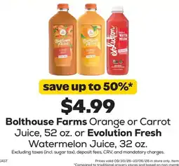 Grocery Outlet Bolthouse Farms Orange or Carrot Juice or Evolution Fresh Watermelon Juice offer