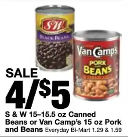 Bi-Mart S & W Canned Beans or Van Camp's Pork and Beans offer